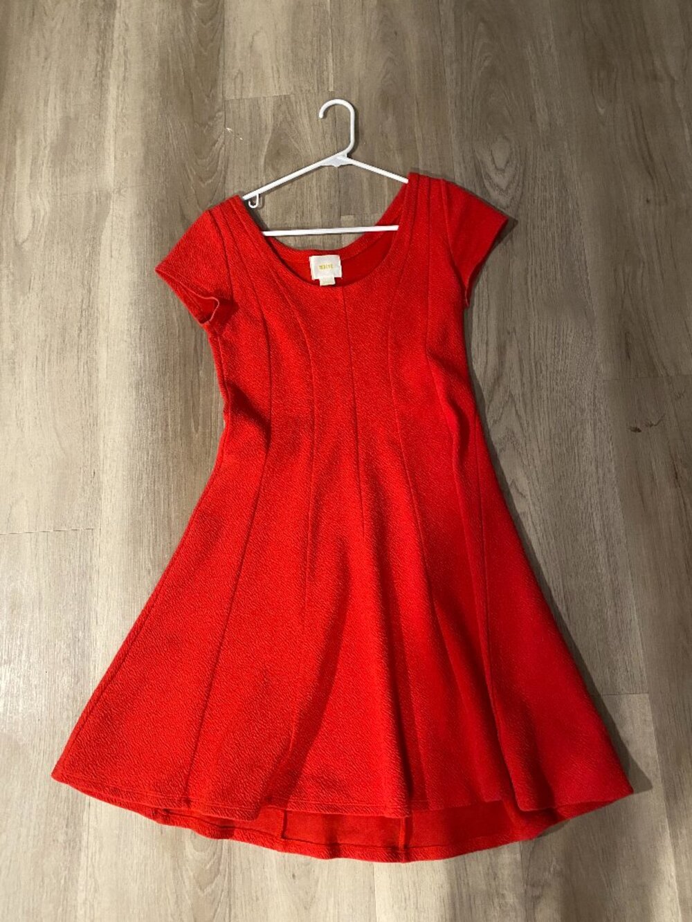 Maeve Anthropologie Red A-Line Dress Small Textured Short Sleeve Date Night